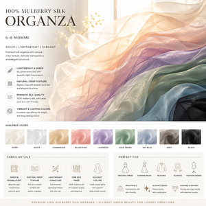 Tissu en <span class=keywords><strong>organza</strong></span> <span class=keywords><strong>de</strong></span> <span class=keywords><strong>soie</strong></span> transparente <span class=keywords><strong>de</strong></span> qualité 6A, largeur 140 cm (55 pouces), toucher sec et rigide, plusieurs couleurs en stock, MOQ 1 m pour robes <span class=keywords><strong>de</strong></span> luxe - Product Image 2