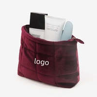 BESTELLA sac à cosmétiques matelassé avec logo personnalisé trousse de toilette de maquillage grande capacité de rangement en velours grand