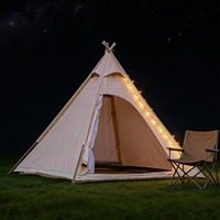 Tente Tipi Vintage en Toile avec Auvent – Ensemble Rétro en Coton pour Glamping, Idéal pour le Camping en Famille, les Fêtes en Extérieur et les Pique-niques