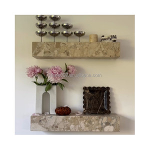 Estante de Pared Flotante Decorativo para Sala de Estar, Estilo Ceppo Romano, Mármol Kunis Breccia, Beige, Personalizado por SH STONE - Product Image 1