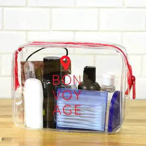 Airline Compliant TSA Approved clear toiletry bag cosmetic travel zipper bag for liquids Vinyl pouch for makeup bottles.