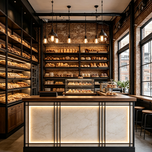 Design di Alta Qualità per Negozio di Panetteria con Vetrina Curva, Progetto Commerciale per Pasticceria, Arredamento e Design d'Interni per Panificio - Product Image 1