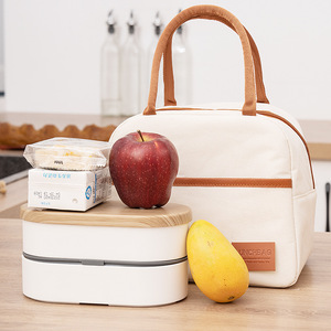 Lunch Bag Insulated Oxford Cloth Beige 23x13x19cm For Picnic School Outdoor Use - Product Image 2