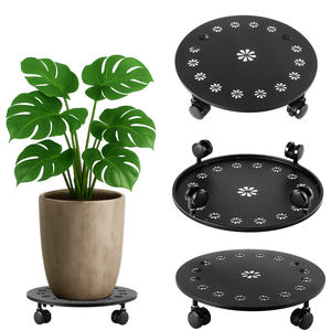 Heavy Duty Iron Plant Caddy with Wheels Rolling Plant Stand & <b>Dolly</b> Garden Use Drainage Holes - Product Image 1