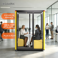Cabine de réunion insonorisée pour 2 personnes avec porte en verre, ventilation, éclairage LED, pod acoustique modulaire