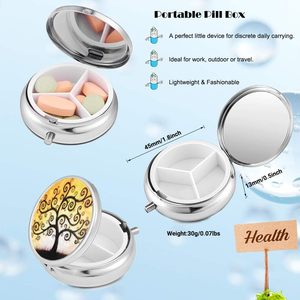 Thanh lịch vòng <span class=keywords><strong>Pill</strong></span> trường hợp cho PURSE Pocket kim loại cầm tay y Tablet chủ container với 3 khoang hộp thiếc - Product Image 4
