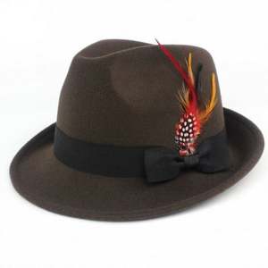 Chapeaux Fedora bleus pour hommes, chapeau de cowboy Fedora avec plume, haute qualité et prix raisonnable, style intemporel, 100% acrylique imprimé - Product Image 5