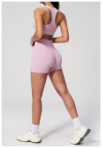 Ensemble de yoga 2 pièces pour <span class=keywords><strong>femme</strong></span> : Soutien-gorge de sport dos nageur et short cycliste taille haute – Vente en gros, logo personnalisé, OEM, ODM - Product Image 3
