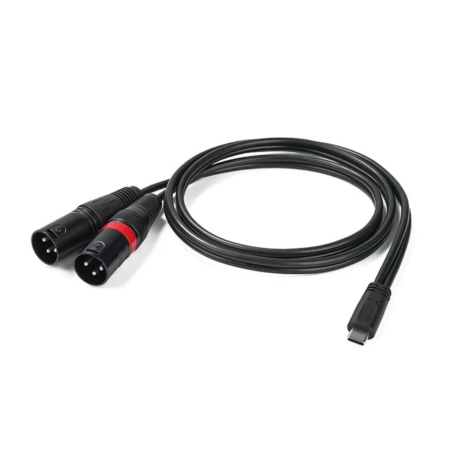 6.6FT USB C to 2 Male XLR Stereo Power Amplifier Cable for Mobile Phone USB C Connection Active Speaker, Black Braided