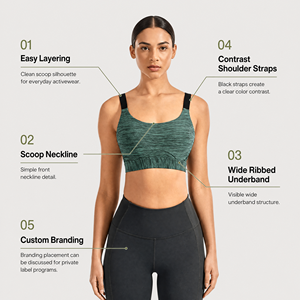 Soutien-gorge de sport vert chiné à encolure arrondie, bretelles larges et bande côtelée pour collections de vêtements de sport - Product Image 3