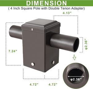 <b>Double</b> 180D Horizontal Tenon <b>Adapter</b> for 4 inch Square Pole with Slip Fitter Mount 2 3/8inch Bronze - Product Image 2