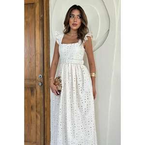 Robe de soirée en dentelle beige brodée en gros - Product Image 3