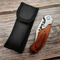Agent d'achat de produits de plein air Couteau à manche en bois Couteau de poche pour l'extérieur Bushcraft Chasse Camping avec flash LED