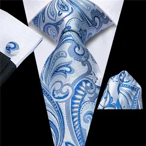Kustom Set dasi sutra Formal dasi bunga antik abu-abu biru untuk pria dasi saputangan dasi sutra pria
