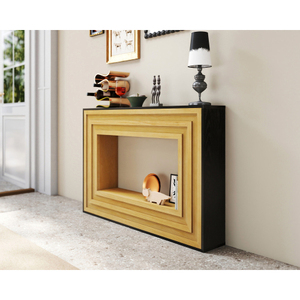 Modern Contrast Console <b>Table</b> with Layered Wood Frame and Black Top <b>Adjustable</b> Height for Living Room Apartment Use - Product Image 6