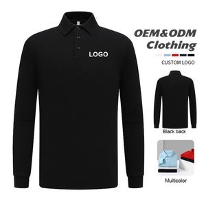 Camisa Polo de Manga Larga para Hombre, de Algodón, Color Sólido, Cuello Plano, con Logotipo Personalizado, Ropa de Trabajo para Hombre y Mujer - Product Image 2