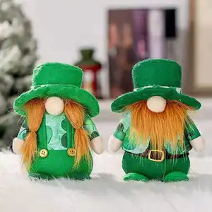 Lovely St. Irlandia Hari Boneka Mewah Gnome Tanpa Wajah Hari Patrick dengan Topi Shamrock Hijau Skandinavia Elf Musim Semi untuk Dekorasi Rumah