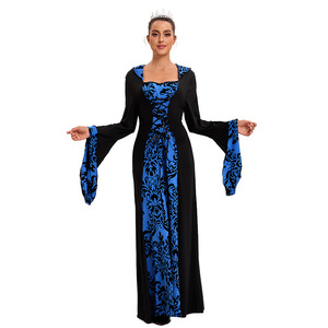Vestido de Noche para Mujer Estilo Europeo Americano, Medieval con Capucha, Falda Larga Estampada, Retro Literario, Manga Larga, Línea A, Satén, Corte Imperio - Product Image 4