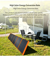 Lampe Solaire d'Urgence 300W Noire, Panneau Solaire Portable 100 Cellules, Sac Pliable, Alimentation Extérieure 18V