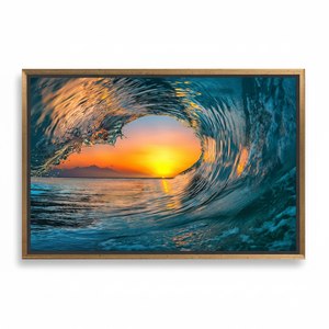 Sunset Wave Canvas <b>Print</b>: Elegant <b>Seascape</b> Wall Art, Tempered Glass Option,GOLD FRAMED CANVAS - Product Image 2