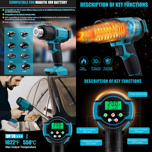 <span class=keywords><strong>Pistola</strong></span> de Aire Caliente Inalámbrica Podofo Recargable con Batería de Litio de 18V, Multifunción, Temperatura Ajustable, para Reparación de Electrónicos, OEM - Product Image 2