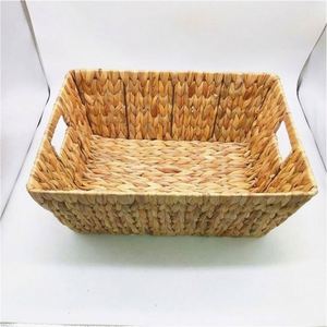 Cỏ biển giỏ với gỗ nắp mây cung tay Crochet cá nhân giỏ dệt đan 4x4 nhỏ vuông Bộ <span class=keywords><strong>3</strong></span> basekt - Product Image 1