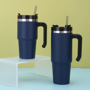 Vacuum Insulated Stainless Steel <b>Tumbler</b> 30oz Car Drink <b>Cup</b> <b>With</b> Handle Removable <b>Straw</b> and Lid - Product Image 2