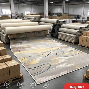 <span class=keywords><strong>Tapis</strong></span> moderne gris et or à lignes abstraites courbes, imprimé sur mesure, antidérapant, en nylon à poils ras, pour hôtels commerciaux, bureaux et salons - Product Image 6