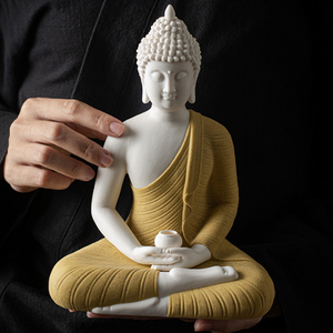 Statue de <span class=keywords><strong>Bouddha</strong></span> assis en céramique, <span class=keywords><strong>Bouddha</strong></span> multicolore à surface sablée, Ornement décoratif zen pour table de maison - Product Image 5