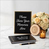 Livre d'or funéraire personnalisé en cuir avec reliure spirale, stylo et carte de table – Cadeau commémoratif