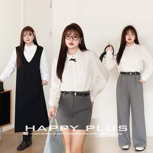 แฮปปี้ พลัสเสื้อเบลาส์คอระบายสีขาว ไซส์ใหญ่ ผ้าฝ้าย แขนยาว เสื้อเชิ้ตผู้หญิง สีพื้น สไตล์พรีปปี้ N8873 - Product Image 3