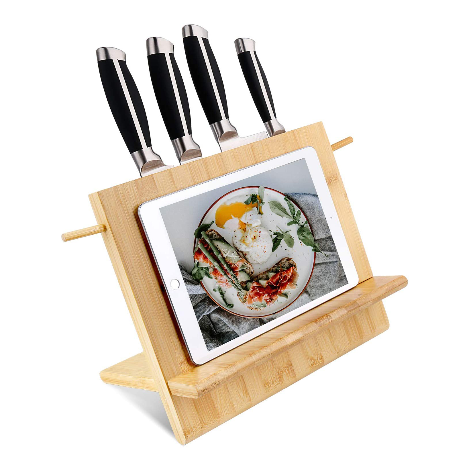 Магнитный блок для ножей из бамбукового дерева, органайзер для ножей большой емкости, демонстрационная Подставка для планшета и рецепта
