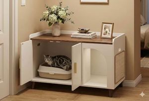 Meuble de rangement 2-en-1 en bois pour salon, adapté aux chats, avec niche pour chat intégrée - Product Image 3