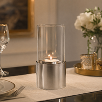 Cheminée de table décorative pour fêtes, foyer à éthanol sans fumée, base en acier inoxydable et verre trempé, double usage comme porte-bougie