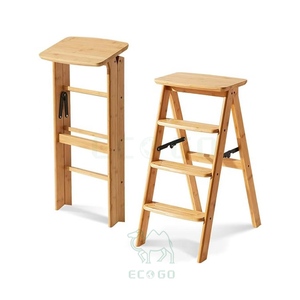 Escalera Plegable Moderna de Bambú Natural de 4 Niveles, Taburete Antideslizante, Ligero y Portátil, Muebles Ecológicos para Niños - Product Image 1