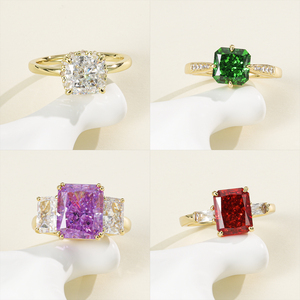 CM Jewelry Wholesale Luxury 14K Gold Plated Emerald Cut Colorful Zircon <b>Fine</b> <b>Rings</b> Pink Blue Yellow Ruby Gemstone <b>Rings</b> women - Product Image 1