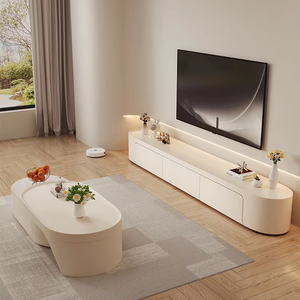 2025 nuovo stile crema in legno TV Cabinet semplice salotto casa tavolino combinazione con supporto da pavimento integrato - Product Image 1