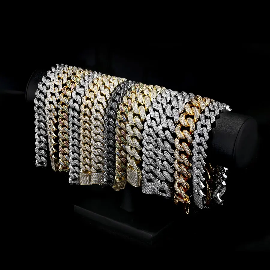 KRKC Großhandel Kunden Klobigen CZ Kubanischen Armband Eis Aus Link Kette Hip Hop Männer 18k Gold Überzogene Silber Diamant cuban Link Armband