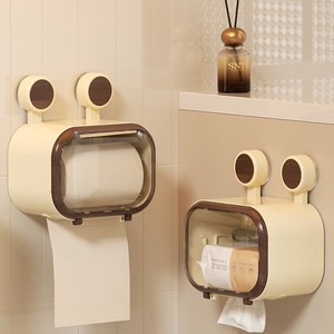 Suction Cup <b>Tissue</b> Box Wall Mounted No Drilling Toilet <b>Paper</b> Holder Rectangular Multipurpose Storage Rack Small And Large Size - Product Image 2