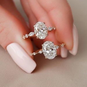 แหวนหมั้นเพชรเพาะเลี้ยงที่ได้รับการรับรองจาก IGI ประดับทองคำแท้ 14K/18K ดีไซน์วงแหวนแบบ Pave รูปไข่ หรูหรา สำหรับทั้งชายและหญิง - Product Image 2