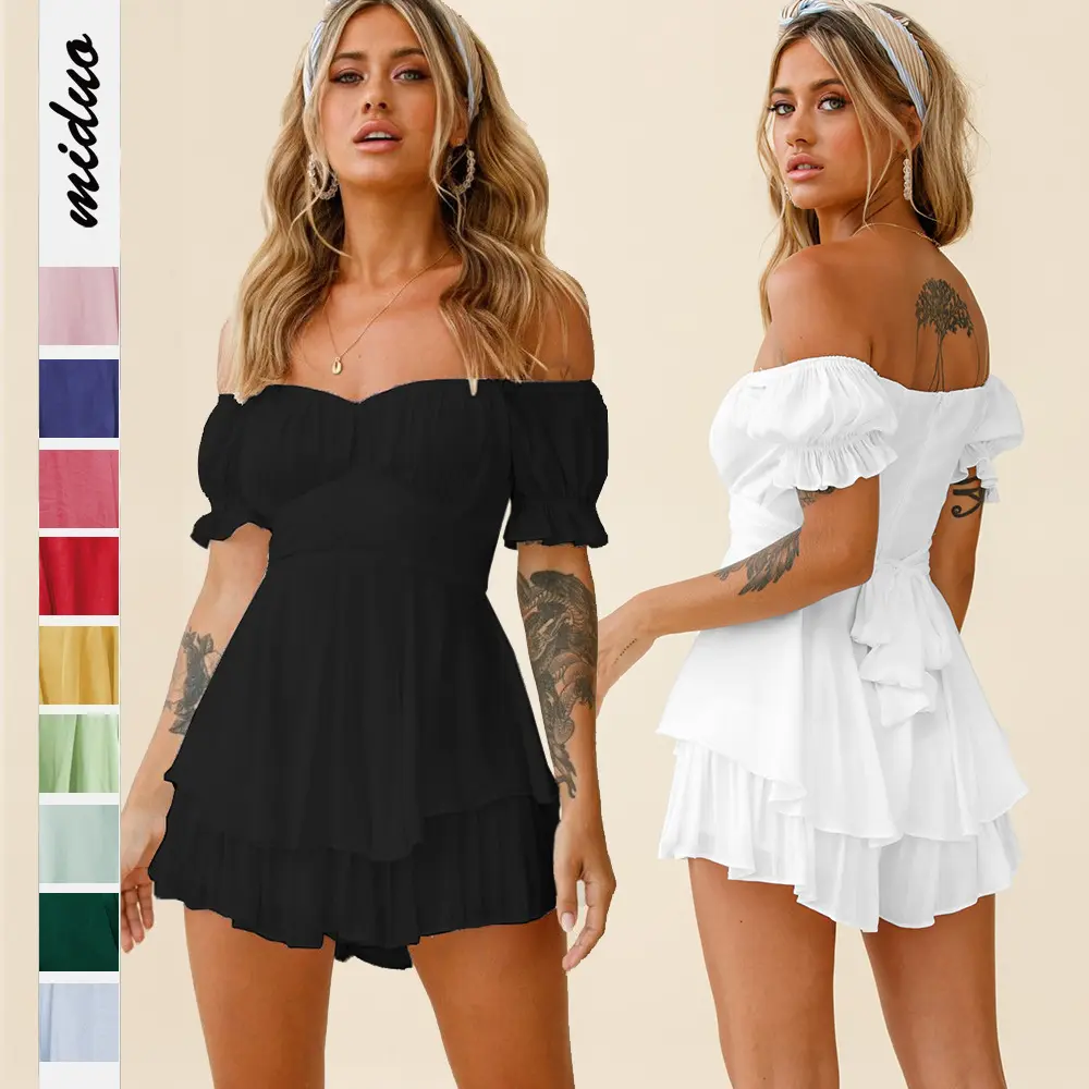 Fashion Design Clothing Solid Color Sexy Jumpsuit Women Casual Bodycon Elegant Short Sleeved Overalls off shoulder Jumpsuit