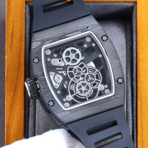 Montre-bracelet de luxe automatique à cadran mécanique, boîtier tonneau en fibre de carbone marbrée, bracelet en caoutchouc noir, collection 2026, vente chaude - Product Image 5