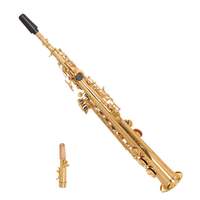 High Quality Professional Chinese Straight Soprano Saxophone Brass Head BB Tone Gold Lacquer Surface Wind Instrument