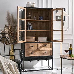 Farmhouse Vintage <b>Rustic</b> Wooden Metal Storage Drawers New Design Kitchen <b>Cabinets</b> for Living Room and Home Use - Product Image 2