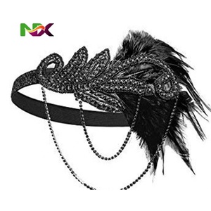 Ecoparty1920s Bandeau de costume <span class=keywords><strong>Charleston</strong></span>, accessoires de costume, coiffe de flapper, bandeau à plumes et perles style Great Gatsby - Product Image 2