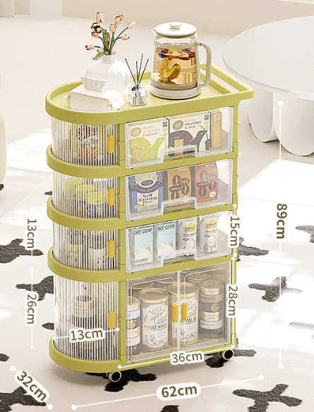 [Vert + Transparent] 1 porte + 3 couches de tiroirs