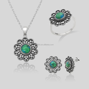 Diseño Popular 925 plata esterlina con anillo turquesa pendientes colgantes conjuntos de joyería para mujer joyería de moda personalizada - Product Image 1
