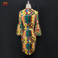 Robe pour femme, imprimé africain Kente, sexy, décolleté en V profond, manches longues bouffantes, imprimé, cardigan à bretelles, grande taille, décontractée, avec ceinture