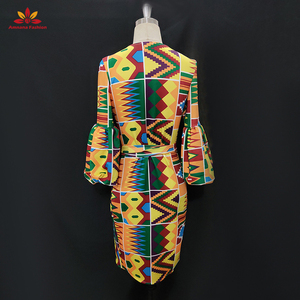 Robe pour femme, imprimé africain Kente, sexy, décolleté <span class=keywords><strong>en</strong></span> V profond, manches <span class=keywords><strong>longues</strong></span> bouffantes, imprimé, cardigan à bretelles, grande taille, décontractée, avec ceinture - Product Image 4