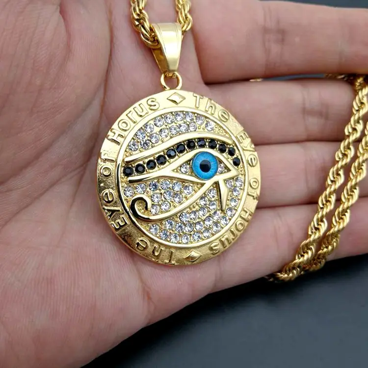 Hip hop 18K Oro Placcato In Acciaio Inox Collana Ghiacciato Fuori Il Occhio di Horus Ciondolo Gioielli Collana